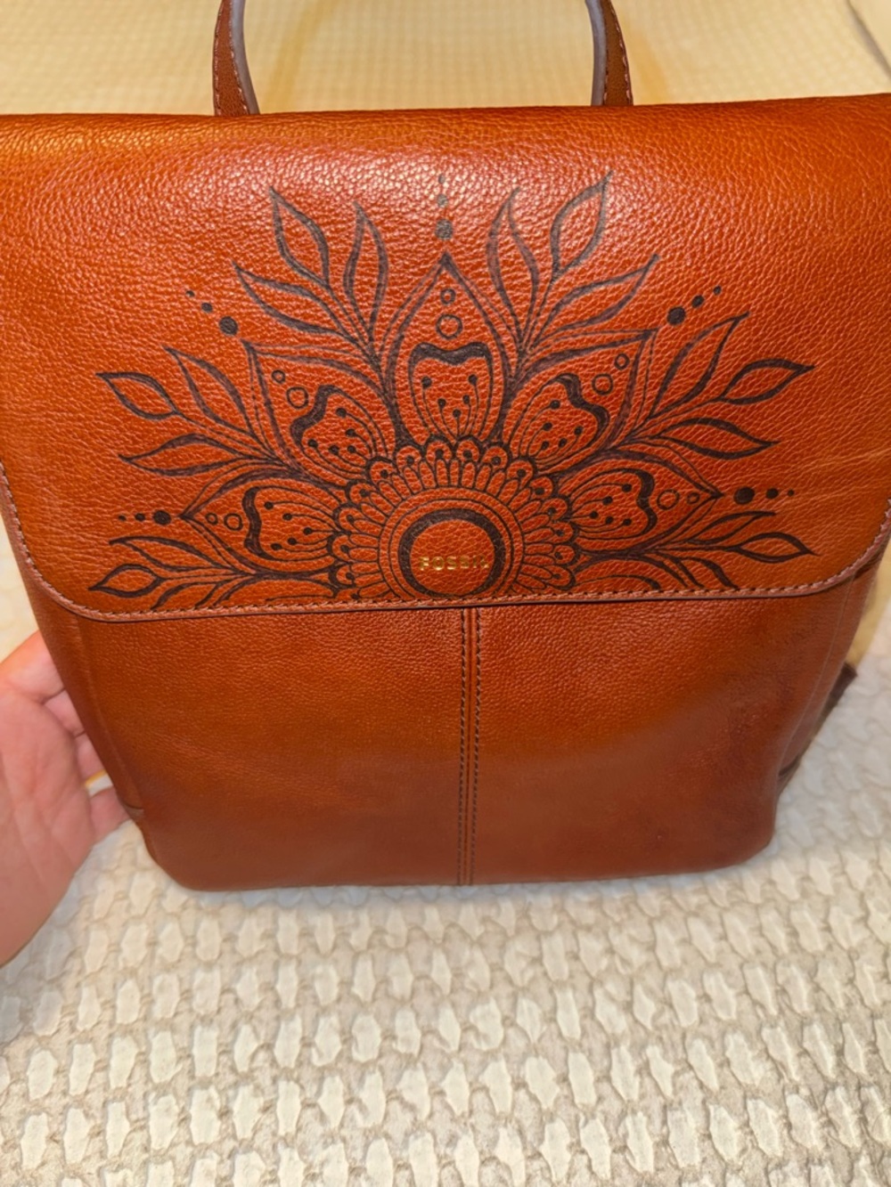 Fossil Backpack with Hand-Tooled Floral Pattern Added “One of a Kind”